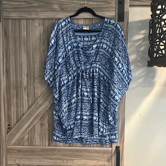 NaPua Collection Other - Blue Geometric Swim Coverup/Dress that cinches in The Front